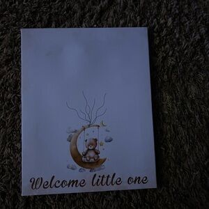 Welcome Little One Bear Wall Art - Brown and White